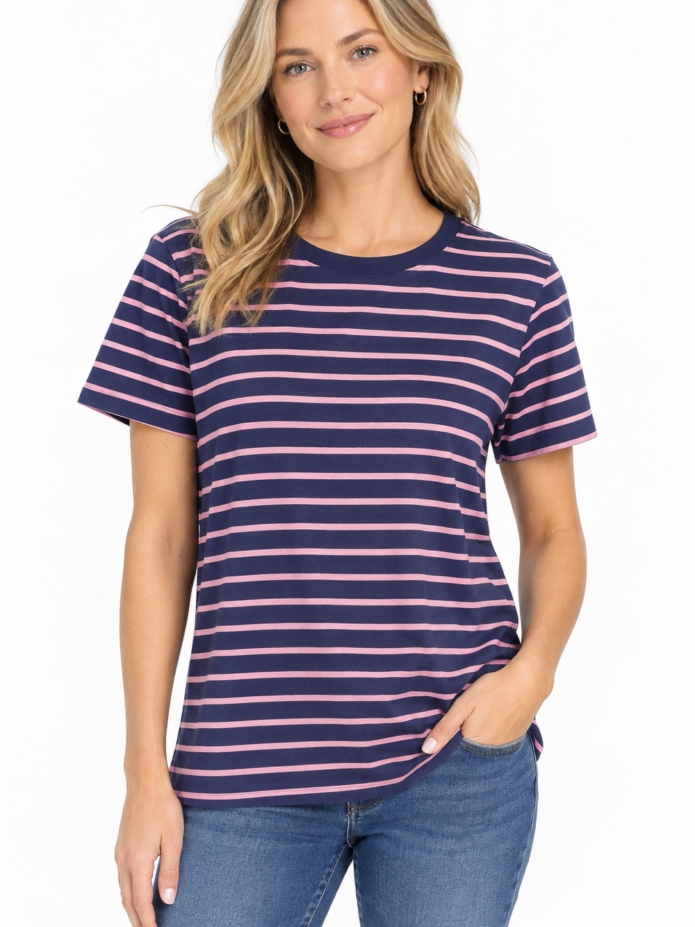 J.Crew Striped Girlfriend Tee Navy & Pink Size Medium